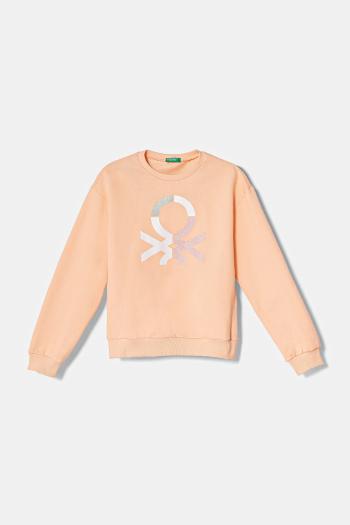 Detská bavlnená mikina United Colors of Benetton oranžová farba, s potlačou, 3J68C10MX