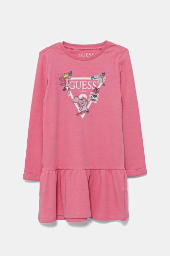 Dievčenské bavlnené šaty Guess ružová farba, mini, áčkový strih, K3YK13 KA6W4