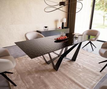Jedálenský stôl Edge 180-220x100 reliéfne sklo dymovo čierne 3D dizajn