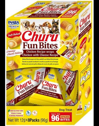 INABA Dog Churu Fun Bites Chicken with Cheese 8x12g recompense caini, cu pui si branza