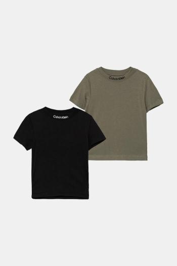 Detské bavlnené tričko Calvin Klein Jeans 2-pak zelená farba, jednofarebné, IB0IB02529