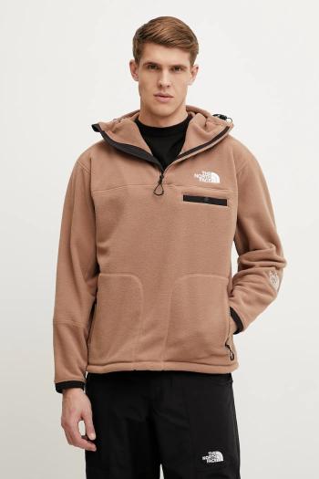 Fleecová mikina The North Face TNF X NSE pánska, hnedá farba, s kapucňou, jednofarebná, NF0A8BJZ6IH1