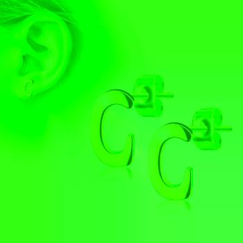 Oceľové náušnice v medenej farbe - písmeno abecedy "C", puzetky