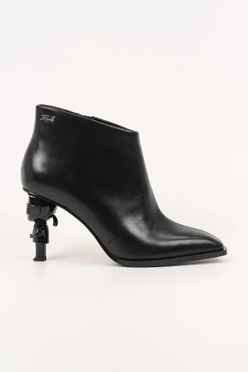 Kožené členkové topánky Karl Lagerfeld KARL NFT HEEL čierna farba, na podpätku, KL39135