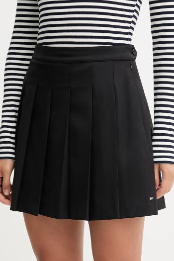 Vlnená sukňa Tommy Hilfiger čierna farba, mini, áčkový strih, WW0WW48354