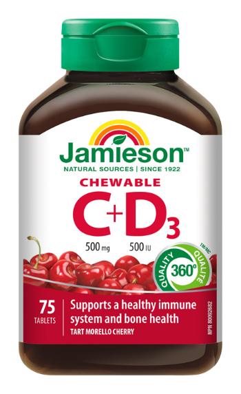 Jamieson Vitamíny C a D3 500 mg/ 500 IU 75 tablety na cmúľanie