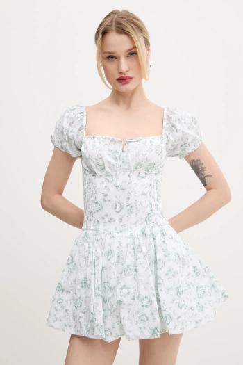 Bavlnené šaty Hollister Co. biela farba, mini, áčkový strih, KI359-5085