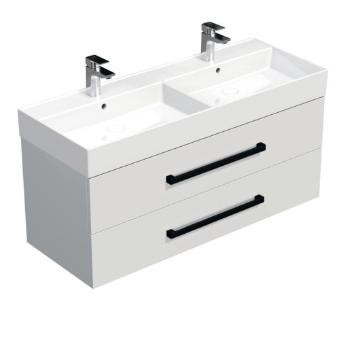 Kúpeľňová skrinka s čiernou úchytkou a umývadlom SAT Cube Way 120x53x46 cm biely lesk CUBE46C1202BISAT