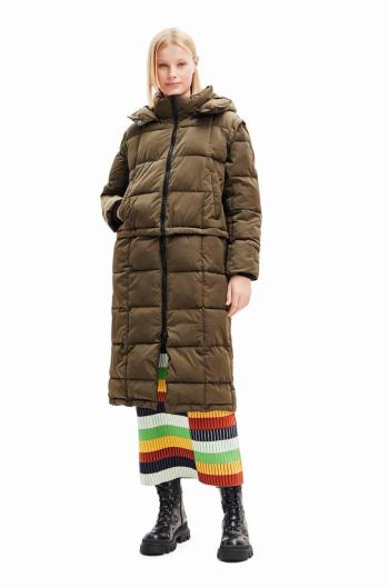 Bunda Desigual dámská, hnědá barva, zimní, oversize