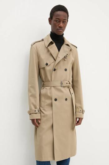 Bavlnený trenčkot The Kooples béžová farba, prechodný, dvojradový, HTRE29001K