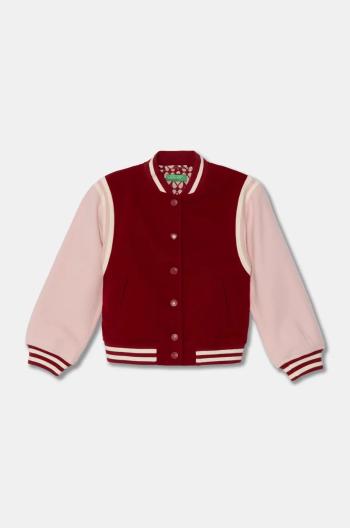 Detská bunda bomber s prímesou vlny United Colors of Benetton bordová farba, 20PYCN04P