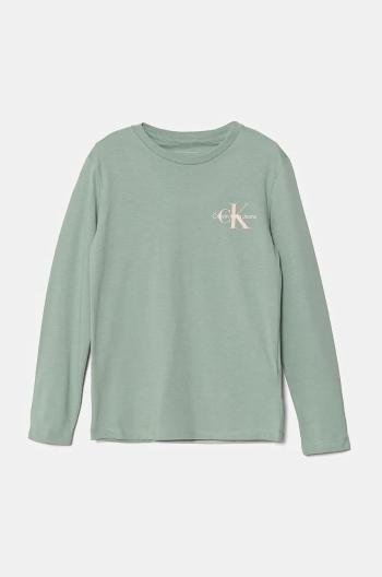Detské tričko s dlhým rukávom Calvin Klein Jeans zelená farba, s potlačou, IU0IU00677