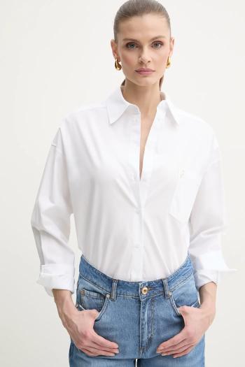 Košeľa Fracomina dámska, biela farba, voľný strih, s klasickým golierom, FS25ST6013W40301