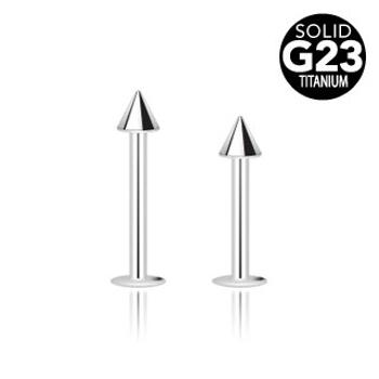 Titánový piercing do brady a pery v striebornej farbe - lesklý hrot na konci - Rozmer: 1,6 mm x 10 mm x 4 mm