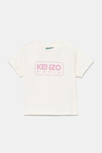 Detské bavlnené tričko Kenzo Kids béžová farba, s potlačou, K60972