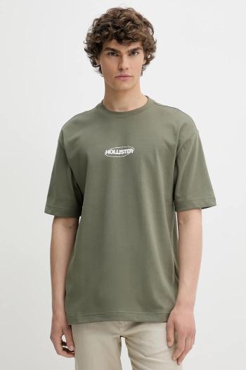 Tričko Hollister Co. pánske, zelená farba, s nášivkou, KI323-5272