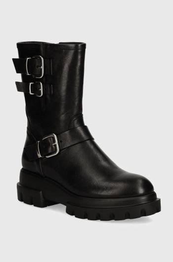 Kožené členkové topánky AGL Chunky Biker dámske, čierna farba, na plochom podpätku, D756589PGKA2131013