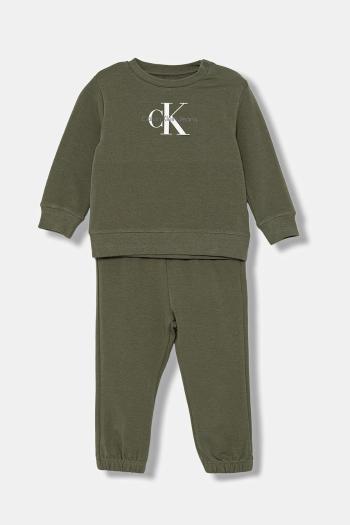 Detská tepláková súprava Calvin Klein Jeans zelená farba, IN0IN00017