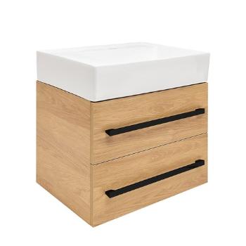 Kúpeľňová skrinka s umývadlom a čiernou úchytkou SAT Cube Way 60x53x46 cm dub Hickory mat CUBE46C602DHSATCWL