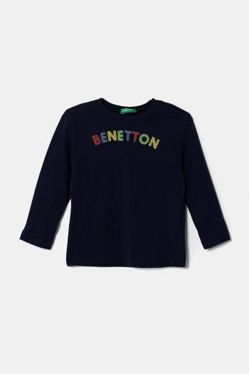 Detská bavlnená košeľa s dlhým rukávom United Colors of Benetton tmavomodrá farba, 3I1XG10HS