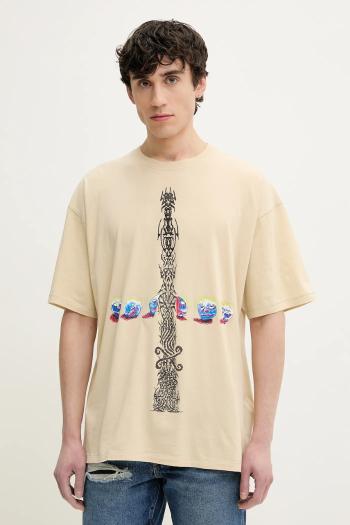 Bavlnené tričko Diesel T-BOXT-R4 T-SHIRT pánske, béžová farba, s potlačou, A16208.0DRAM