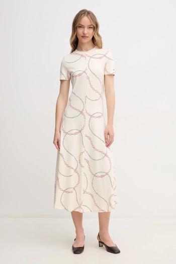 Bavlnené šaty Tommy Hilfiger béžová farba, midi, áčkový strih, WW0WW44547
