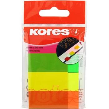 KORES papierové záložky 20 × 50 mm, 4× 50 lístkov, neónový mix (45104)