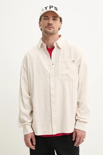 Bavlnená košeľa Dickies pánska, béžová farba, voľný strih, s klasickým golierom, DK0A4Z7NC481