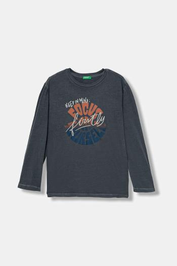 Detská bavlnená košeľa s dlhým rukávom United Colors of Benetton čierna farba, s potlačou, 3PCMC10QL
