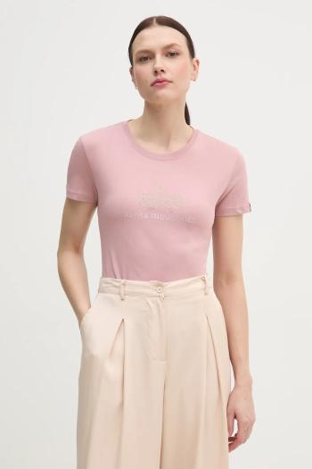 Bavlnené tričko Alpha Industries Crystal T Wmn dámske, ružová farba, 136063