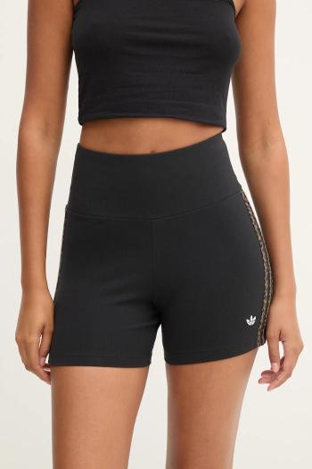 Šortky adidas Originals Booty Short čierna farba, vzorované, vysoký pás, JW7305
