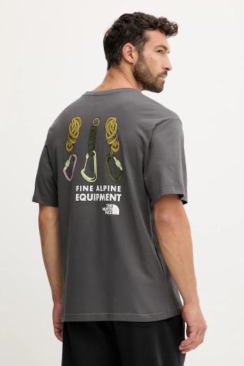 Bavlnené tričko The North Face pánske, šedá farba, s potlačou, NF0A8F2GRHI1