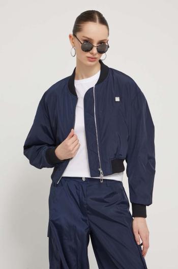 Bunda HUGO dámska, tmavomodrá farba, prechodná, oversize, 50510930