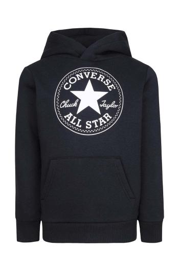 Detská mikina Converse čierna farba, s kapucňou, s potlačou