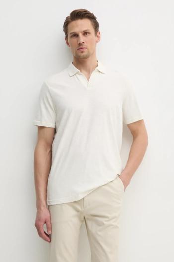 Polo tričko s prímesou ľanu Calvin Klein béžová farba, jednofarebné, K10K114136