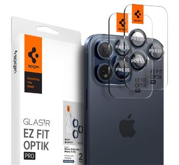 Spigen Glas.tR EZ Fit Optik Pro Apple iPhone 15 Pro/ iPhone 15 Pro Max, Tempered kameravédő fólia, kék titánium (2db)