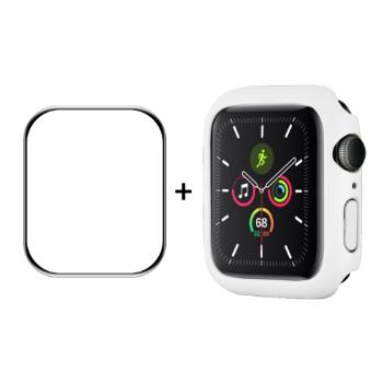 ENKAY Plastový kryt s tvrdeným sklom pre Apple Watch 9 / 8 / 7 (45mm) biely