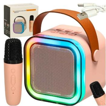 Karaoke set s mikrofónom + prenosný BLUETOOTH USB LED reproduktor ružový