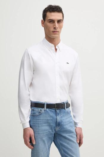 Bavlnená košeľa Lacoste pánska, biela farba, regular, s golierom button-down, CH2933
