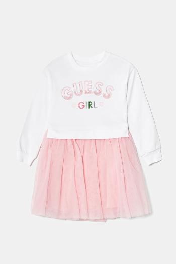 Dievčenské bavlnené šaty Guess biela farba, mini, áčkový strih, K5RK05 K82T0