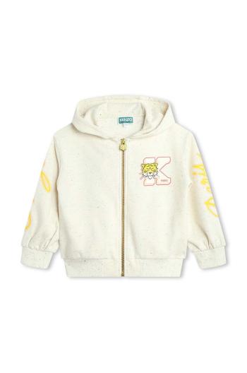 Detská mikina Kenzo Kids béžová farba, s kapucňou, s potlačou