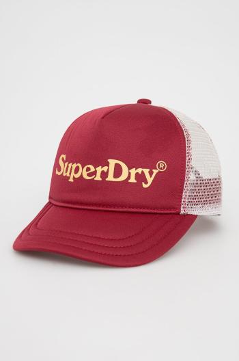 Čiapka Superdry červená farba, s potlačou