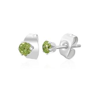Oceľové náušnice - svetlozelený zirkón, 3 mm