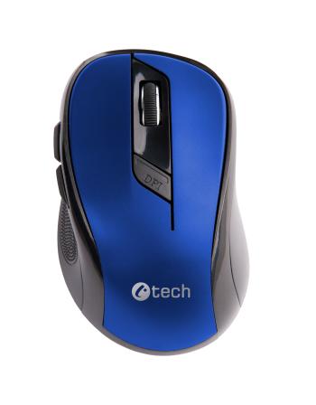 Myš C-TECH WLM-02, černo-modrá, bezdrátová, 1600DPI, 6 tlačítek, USB nano receiver