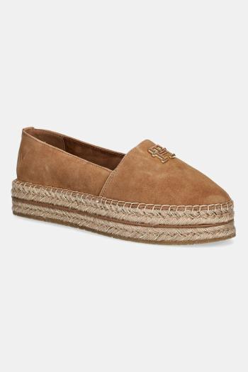 Semišové espadrilky Tommy Hilfiger SUEDE PLATFORM ESPADRILLE hnedá farba, na platforme, FW0FW08586