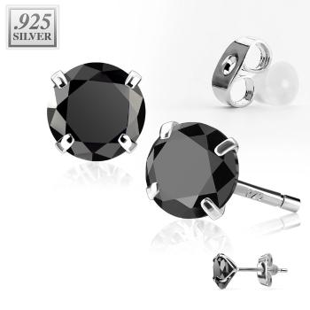 Strieborné náušnice 925 - veľký trblietavý zirkón, uchytený štyrmi paličkami, 10 mm - Farba: Číra