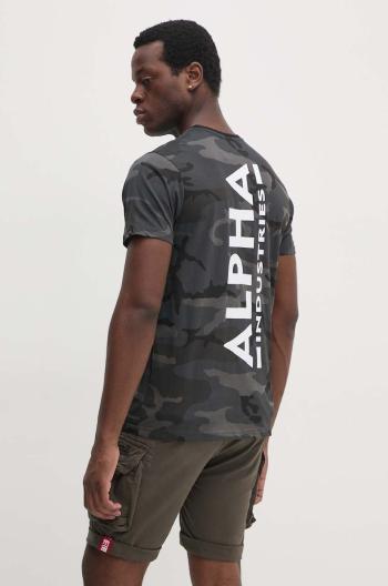 Bavlnené tričko Alpha Industries 128507C.125-grey, šedá farba, vzorované