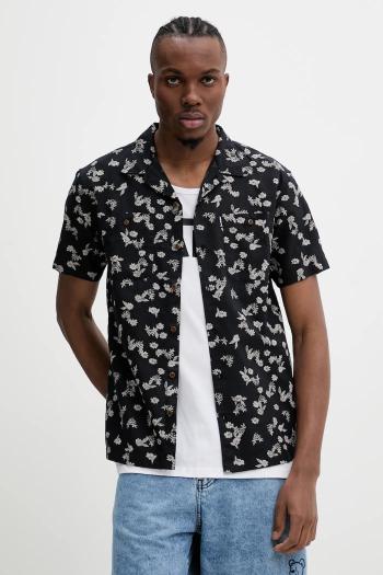 Košeľa s prímesou ľanu Superdry pánska, čierna farba, regular, s klasickým golierom, M4010793A-F8M