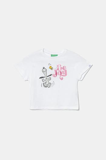Detské bavlnené tričko United Colors of Benetton biela farba, s potlačou, 3X1SG10I9