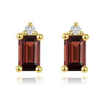 Zlaté náušnice 14K s granátom a diamantom